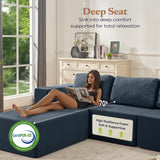 Furnify 136" Modular Sectional Couch Left/Right Facing Convertible, L-Shape Modern Teddy Sofa, Deep Seat Upholstered Foam Couch for Living Room Bedroom, No Assembly Required (Blue, Teddy Boucle)