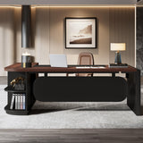 Tribesigns 80'' L-Shaped Desk Set of 4, Large Executive Office Desk with 55'' Drawers Cabinet, Modern Computer Table with Storage Shelves, Business Furniture for Office, Walnut & Black