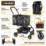 Folding Shopping Cart with Wheels, 75Lbs Collapsible Grocery Cart with Removable Basket & Universal Wheels Keoslpy