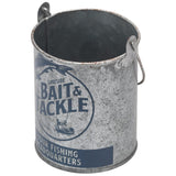 Lakeside Bait and Tackle Metal Bucket - Decorative Fishing Pail for Pencils, TV Remotes or Tools