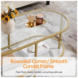 Yaheetech 42" Oval Glass Coffee Table for Living Room, 2-Tier Center Table with Storage Shelf for Small Space, Office