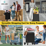 XING LANG 3.7 Cu Ft Folding Shopping Cart - 380 LB Capacity Grocery Cart with 360° Braked Swivel Wheels - Heavy Duty Utility Cart
