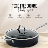 Alva Maestro 4QT Ceramic Nonstick Sauté Pan with Lid – Made With No PTFE, PFOA, PFAS, Oven & Induction Safe to 400°F – Easy Clean