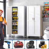 Metal Garage Storage Cabinet with Lock, Steel Tool Cabinet with 2 Doors and 5 Adjustable Shelves