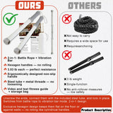 FlowViva 2-in-1 Ropeless Battle Rope & Vibration Bar, Portable Cordless Fitness Ropes for Home Gym, Strength Building, HIIT Training & Low-Impact Aerobic Training for Men and Women, Gray