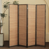4 Panel Bamboo Room Divider - 5.6 ft Tall Folding Privacy Screen for Room Separation