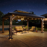 Aoxun 12' x 16' Outdoor Wood Gazebo, Hardtop Gazebo