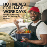 FORABEST Heated Lunch Box - 80W Electric Lunch Box for Adults - Portable Food Warmer - 1.8L Stainless Steel Containers, Carry Bag & Leakproof Lid - 12V/24V Car/Truck & 110/220V Home/Office - Navy Blue