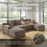 115" Boneless Couch for Living Room, U-Shaped Sectional Cloud Sofa-Camel