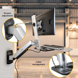 Mount-It! Monitor Wall Mount Arm, Keyboard Tray & CPU Holder, Sit-Stand