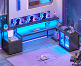 SEDETA 78.7” Large L Shaped Gaming Desk with Drawers, LED Light