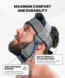 DMoose Fitness Neck Harness for Weight Lifting - Soft Padded Head & Chin Strap with 30" Heavy Duty Steel Chain - Neck Exerciser, Trainer & Strengthener to Support Injury Recovery (Grey)