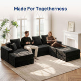 Living&Giving 128" U-Shaped Cloud Sectional Couch for Living Room, Cloud Boneless Couch-No Assembly with Reversible Chaise, Customizable 4-Seat Modular Sectional Sofa with 3 Ottoman, Black