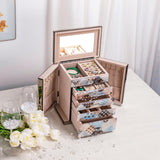 Homruilink High End Glass Jewelry Box for Women, 5 Layer, Geometric Floral