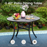 PHI VILLA 5pc Patio Dining Set with Umbrella, Round Table, Rattan Chairs