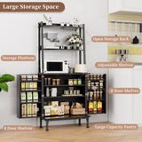 Semoic 58” Pantry Cabinets with Microwave Shelves, Freestanding Kitchen Storage Cabinet with Adjustable Shelves, Buffet Cupboards for Kitchen, Dining Room, Living Room Use, Black