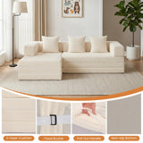 79" Modular Sectional Sofa, Boneless Convertible Sleeper Sofa Bed, Modern Tri-Folding Cloud Couch with L-Shape Chaise, Corduroy Futon for Living Room Small Spaces Apartment, No Assembly, Beige