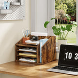 CHOEZON Wooden Desk Organizer with Adjustable Partitions, Rustic Brown