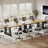 Rustic Wood Conference Meeting Room Table for 6-8 People, Business Seminar Tables, Breakroom, Reception Office Furniture