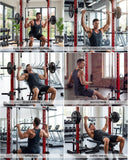 Garvee Smith Machine, 1000LBS Multi-Functional Smith Machine Home Gym, Squat Rack with LAT-Pull Down System, Power Rack with Barbell Bar, Black/Red