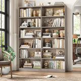 Bookshelf and Bookcase, 6-Tier Double Wide Bookshelves, Freestanding Display Storage Shelves