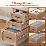 SEDETA Farmhouse L Shaped Desk with Drawers, 70.9" Home Office Desk with Storage Cabinet and Storage Shelves, L Shaped Computer Desk with Power Outlet，Oak
