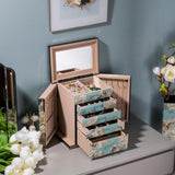 Homruilink High End Glass Jewelry Box for Women, 5 Layer, Bird & Floral
