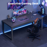 54 Inch Computer Desk with Power Outlets, 1.2" Thick Heavy Duty Industrial Office Desk
