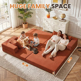 79" Modular Sectional Sofa, Boneless Convertible Sleeper Sofa Bed, Modern Tri-Folding Cloud Couch with L-Shape Chaise, Corduroy Futon for Living Room Small Spaces Apartment, No Assembly,Orange