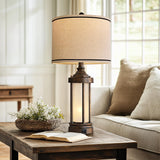 G-SAFAVA 25'' Table Lamp for Living Room Bedroom Farmhouse Metal Lamps with 2 USB Ports, Built-in Frosted Glass Night Light Vintage Industrial Nightstand Bedside End Lamp, 2 Bulbs Included, Bronze