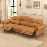 Modern 3-Seater Leather Recliner Sofa with Adjustable Headrest and Dual Motor Electric Functions in Saddle Brown