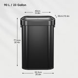 EKO Urban 16 Gallon/60 Liter Open Top Stainless Steel Slim Commercial Trash Can, Tall Kitchen Trash Bin, Heavy-Duty Commercial Grade Large Garbage Bin for Home, Office, Hotel, Restaurant, Matte Black