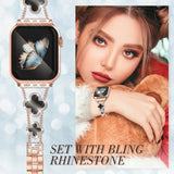 Bling Rose Gold Band Compatible with Apple Watch Bands for Women 49mm 44mm 45mm 46mm 42mm Series 11 10 Ultra 9 8 7 6 5 4 1 2 3, Cute Metal Brazalete, Adjustable Bracelet for Iwatch Band Black