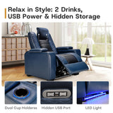 ANJ Power Home Theater Seating Set of 2, Blue Faux Leather Electric Recliner Chair with Adjustable Headrest, Dual Motors Movie Reclining Chairs with LED Lights,USB port,Cup Holders, Hidden Arm Storage