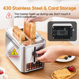 Trisiko® Touch Screen Toaster 2 Slice, Stainless Steel Smart Toaster with Digital Timer, 1.38" Extra-Wide Slots for Bread& Bagel,with Reheat, Defrost