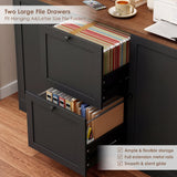 Tall File Bookcase with Power Outlet & Printer Stand, 2 Drawer Filing Cabinets for Home Office Fit Hanging A4 File