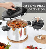 KOCH SYSTEME CS Stainless Steel Pressure Cooker 6.3QT, Olla de Presion, 3-in-1 Pressur Cookers, Easy One-Press Lock Button, Induction Compatible, with Glass Lid & Steamer