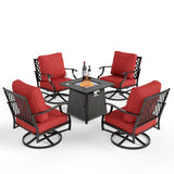 MIXPATIO 5-Piece Metal Patio Conversation Set, 28-Inch Fire Pit Table, Red