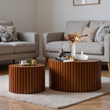 MOOLSUN Modern Nesting Coffee Table Round Wooden Drum End Tables for Small Space Living Room, Bedroom, Balcony, Office (F-Walnut(Big))