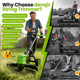 14" Electric String Trimmer Cordless Battery Powered Weed Eater with Wheel, 3-in-1 Cordless Grass Trimmer/Electric Weed Wacker/Edger, Weed Trimmer with 8 Replacement Spools for Garden, Lawn (Green)