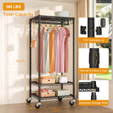 P6 Mini Rolling Clothes Rack Heavy Duty, Clothing Racks for Hanging Clothes, 23.6''W x 14''D x 74.6''H, Black FUTASSI
