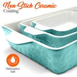 NutriChef 3-pc Casserole Dish Set for Oven, Ceramic Lasagna Baking Dishes, Deep Serving Dish with Handles - Aqua, (14.7"/ 10.8"/ 7.9")