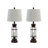 Reaketon Table Lamps for Living Room Set of 2, 28" Tall Farmhouse Table Lamp with Oil Rubbed Bronze Finish, Bedroom Lamps for Nightstand with White Oatmeal Lampshade, 4 Bulbs Included