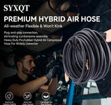 SYXQT Hybrid Air Hose 1/4-Inch x 25FT,Air Compressor Hose 300 PSI Heavy Duty,Lightweight,Kink Resistant,All-Weather Flexibility with 1/4-Inch Industrial Air Fittings and Bend Restrictors,Black
