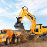 DOUBLE E Remote Control Excavator Toy, 2*Batteries 2.4GHz RC Excavator, 6-in-1 Digging/360° Rotation, 20M Range Sandbox Construction Toys Birthday Gift for Boys/Kids 6+ Years