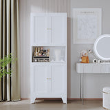 XIUSVON 69" Tall Metal Pantry Cabinet with Microwave Stand,Microwave Storage Cabinet with 4 Doors & 3 Adjustable Shelves for Kitchen (4doors-White, 13.78" D x 27.54" W x 68.9" H)
