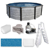 Puri Tech 24' x 52" Sunset Bay Above Ground Swimming Pool Package with Full-Print Overlap Liner, Liner Pad, Pool Cove, Skimmer, Filtration System and A-Frame Ladder for Complete Backyard Pool Setup
