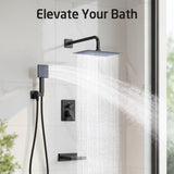 KES Black Bathtub Shower Faucet Set with 12" Rectangle Rain Shower Head, Shower System with 3-Modes Handheld Spray and Waterfall Tub Spout, cUPC Anti-Scald Valve included, XB6336S12-BK