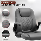 Office Chair PU,Leather Office Chair with Wheels,360° Swivel Rolling Chair with Padded Arms