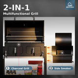MFSTUDIO 49" 2 in 1 Charcoal Grill & Smoker Combo, Outdoor Grill with Enamel Coated Charcoal Tray, 1015 SQ.IN Cooking Area, Adjustable Top Vent and Chimney for Outdoor Grilling
